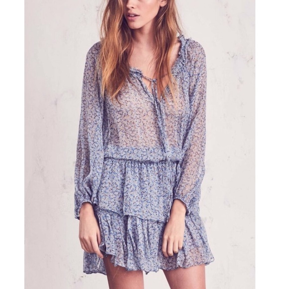 LoveShackFancy Popover Dress Blue Floral - Picture 11 of 14